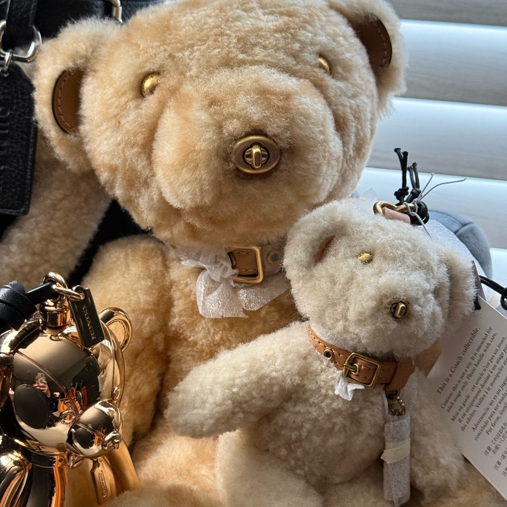 Plush Teddy Bear Set - Cream and Gold
